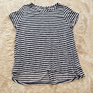 Casual Striped Short Sleeve Top - High-Low
